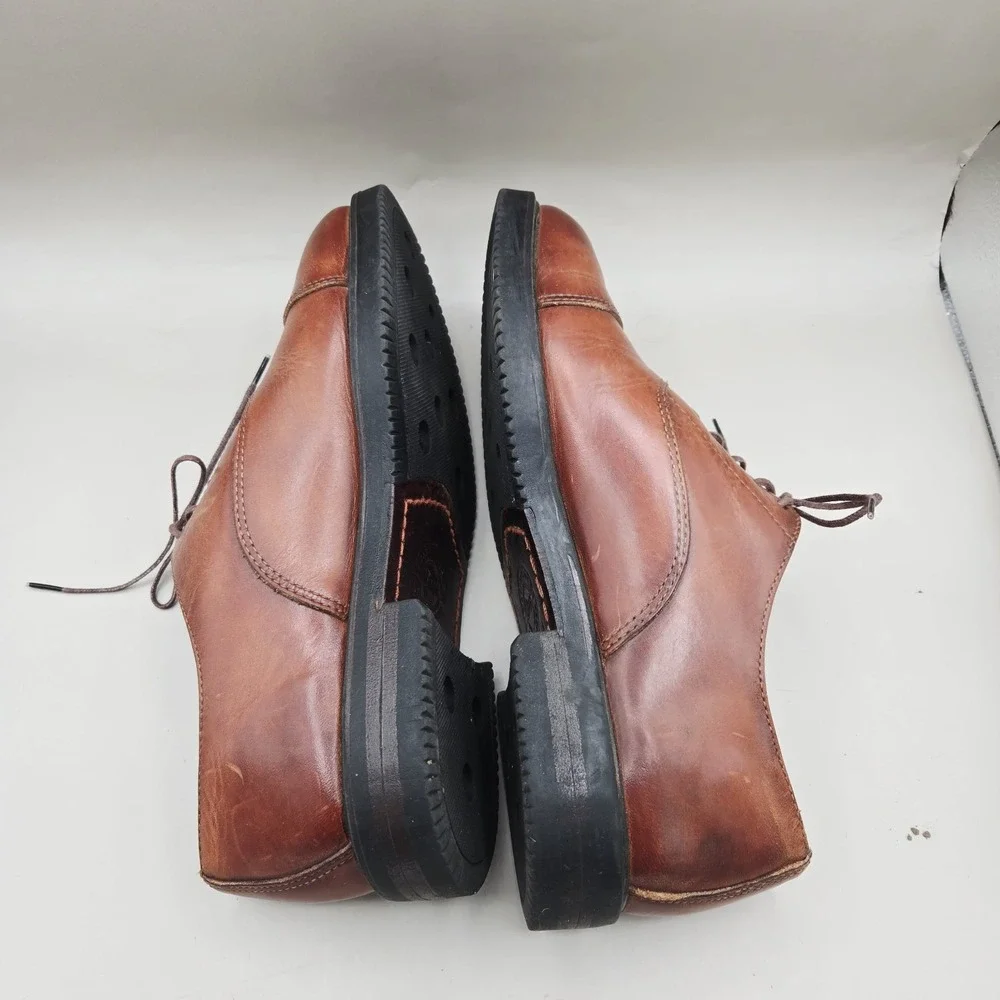 Bass Wallstreet Waterproof Brown Leather Oxford Cap Toe Lace Shoes Men Sz 7.5 US
